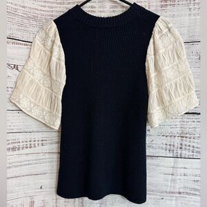 SEA Sweater Womens Size XXS Audrey Short Sleeve Wool cotton Crew Neck blouse